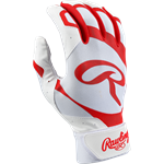 Rawlings Adult 5150 II Batting Gloves | White/Scarlet | Small