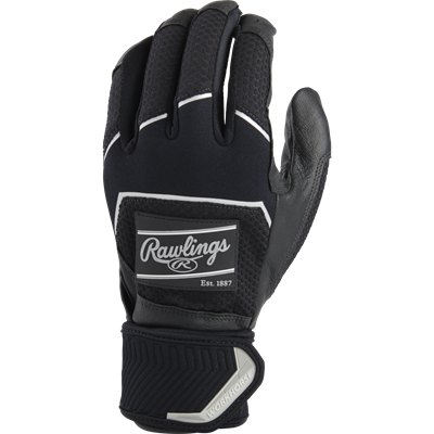 Rawlings Adult Workhorse Baseball Batting Glove w/Compression Strap, Large, Black
